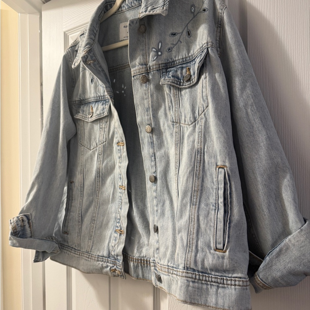 Old Navy Light Blue Denim Jacket with Floral Details